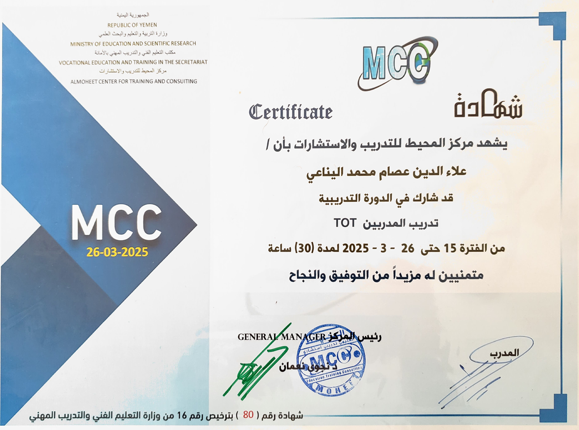 Training of Trainers (TOT) Certificate Certificate