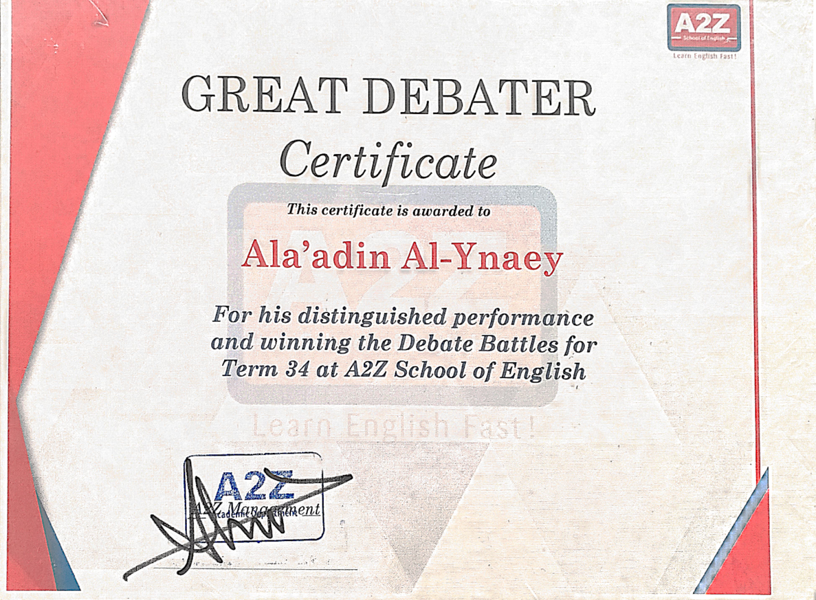 Great Debater Certificate Certificate