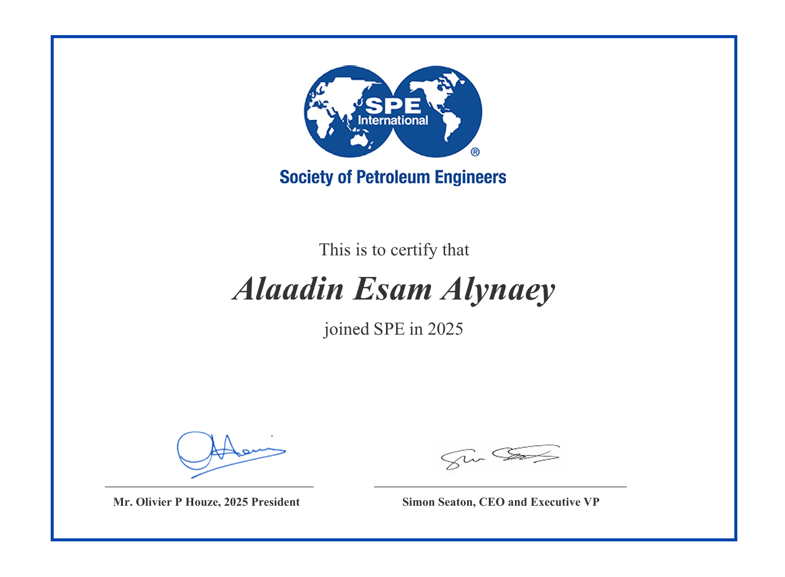 SPE Membership Certificate